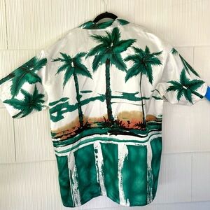 FUBU Green and White Palm Print Men's Shirt